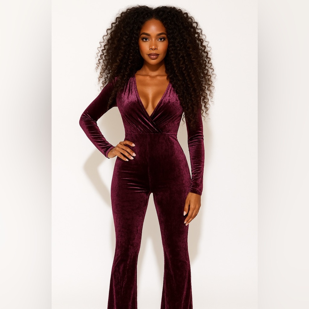 Fashion Nova Velvet Wrap Jumpsuit - Rich Purple NWT
